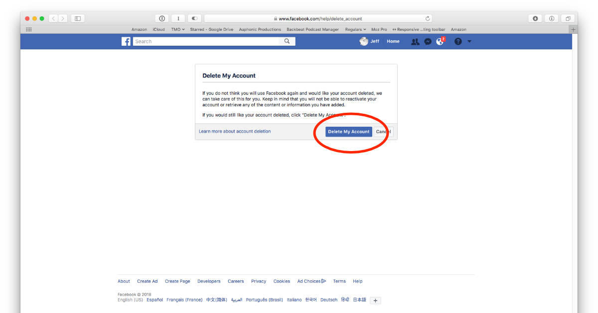 deactivate facebook account permanently